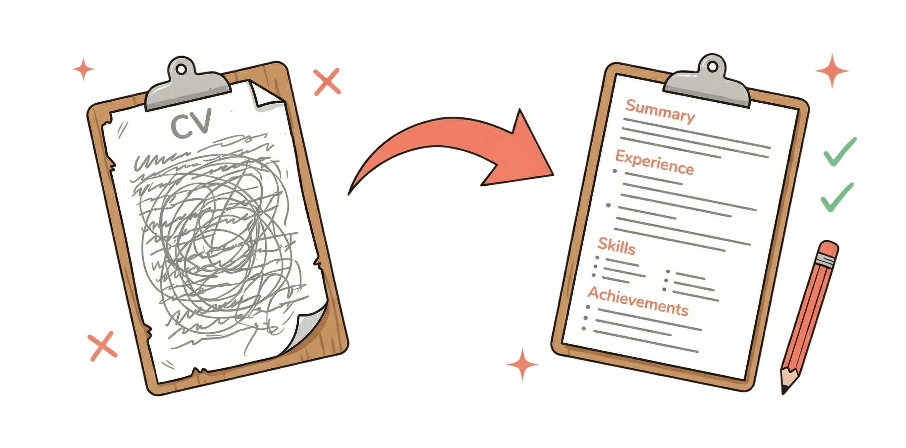 Before and after CV transformation - from cluttered to clean, structured resume